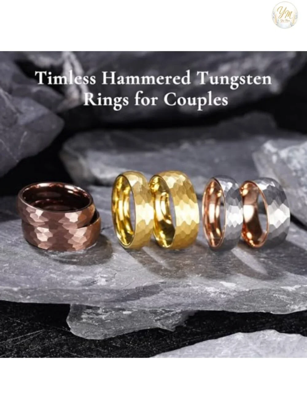 Mens Tungsten Carbide Wedding Band Hammered Groove Two Tone Engagement Ring